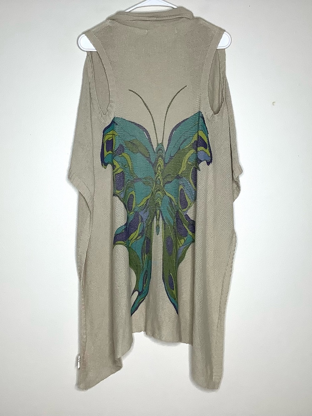 < Anthropologie Sparrow Butterfly Graphic Sleeveless Knit Open-Front Cardigan >